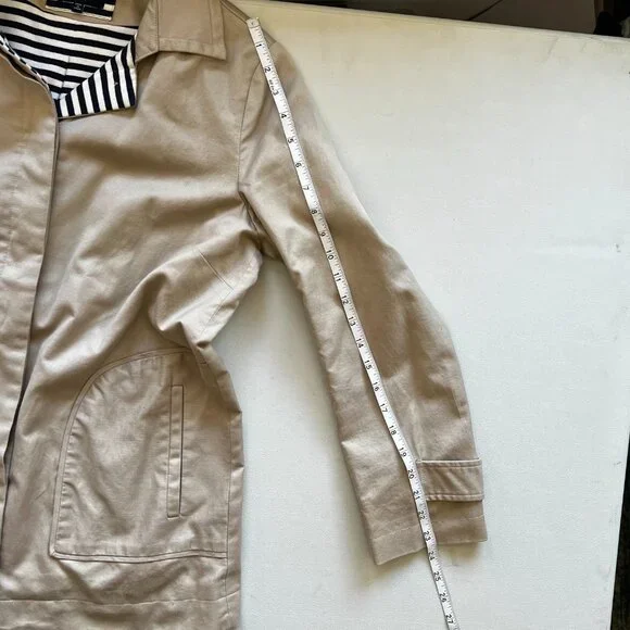 Splendid Beige Barn Coat Stripe Lining Preppy Coastal Jacket L French Girl - Picture 12 of 15